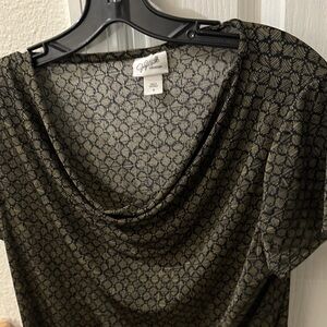 Jacqueline Smith, black and gold cow dress shirt